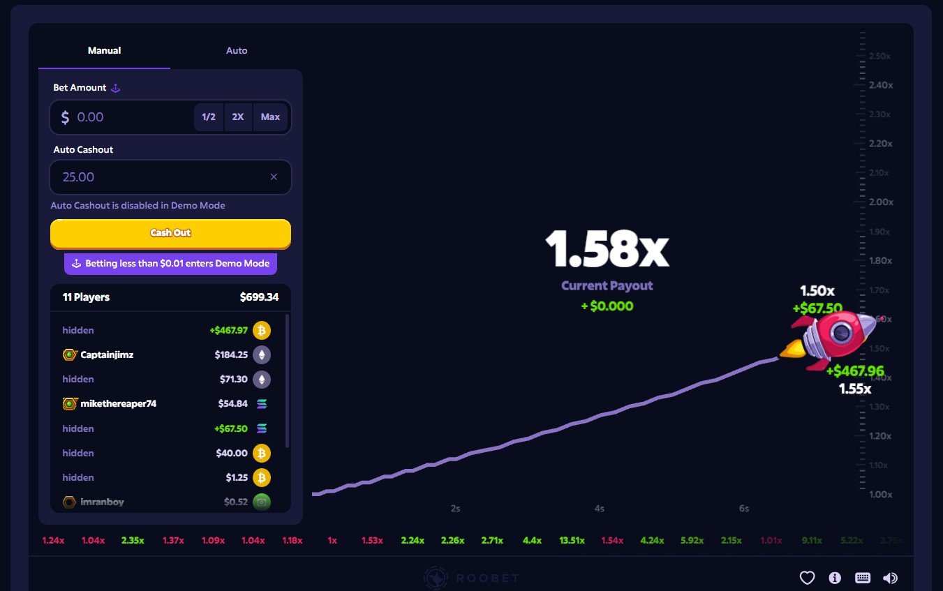 Roobet Crash round screenshot