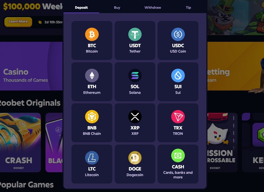 Roobet deposits